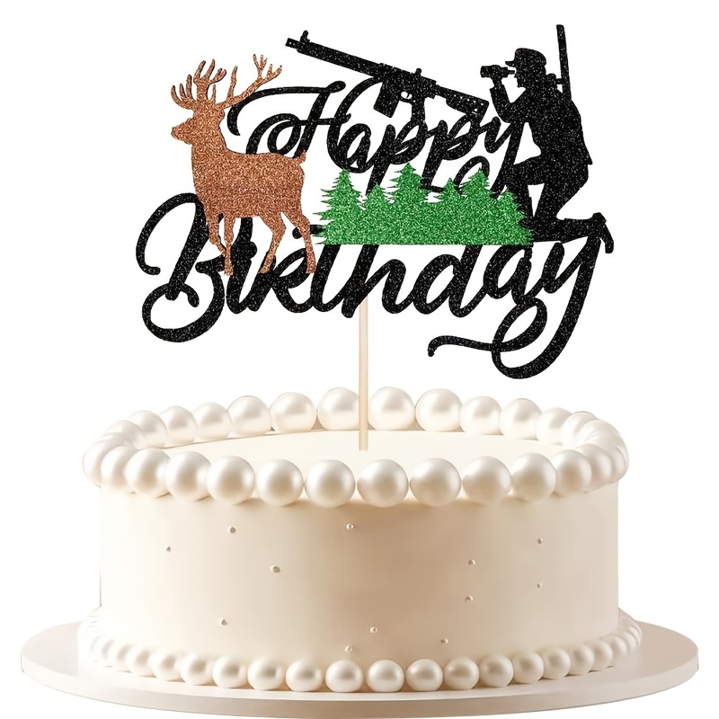 Outdoor Hunting Events - Hunting Happy Birthday Cake Topper, Glitter
